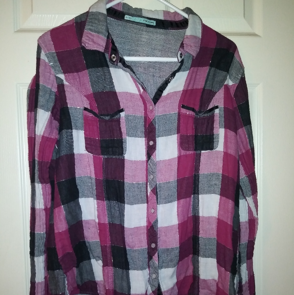 Maurices button down glitter plaid flannel